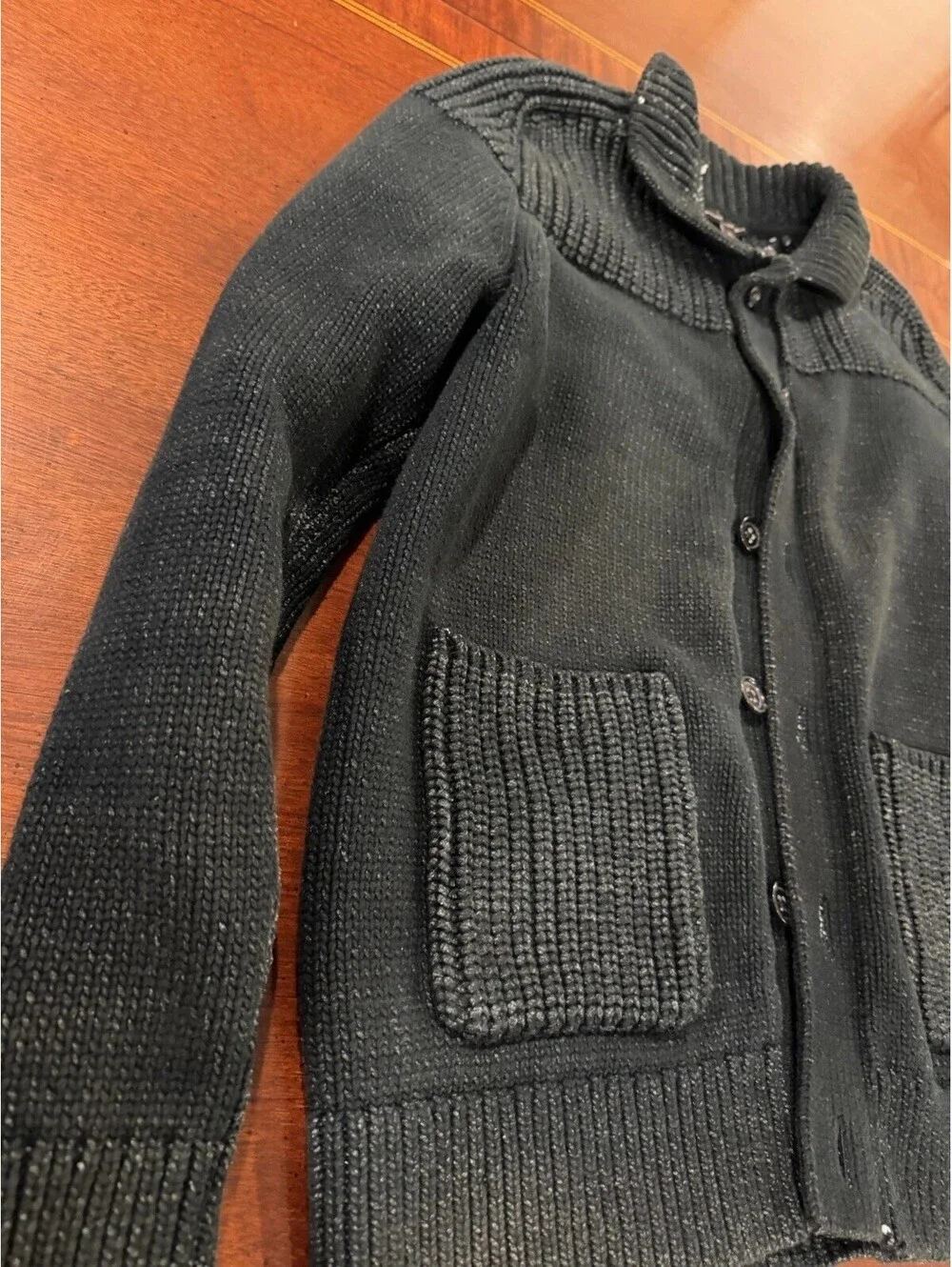 Banana Republic Black Ribbed Knit Crew Neck Button-Front Cardigan Sweater XL
